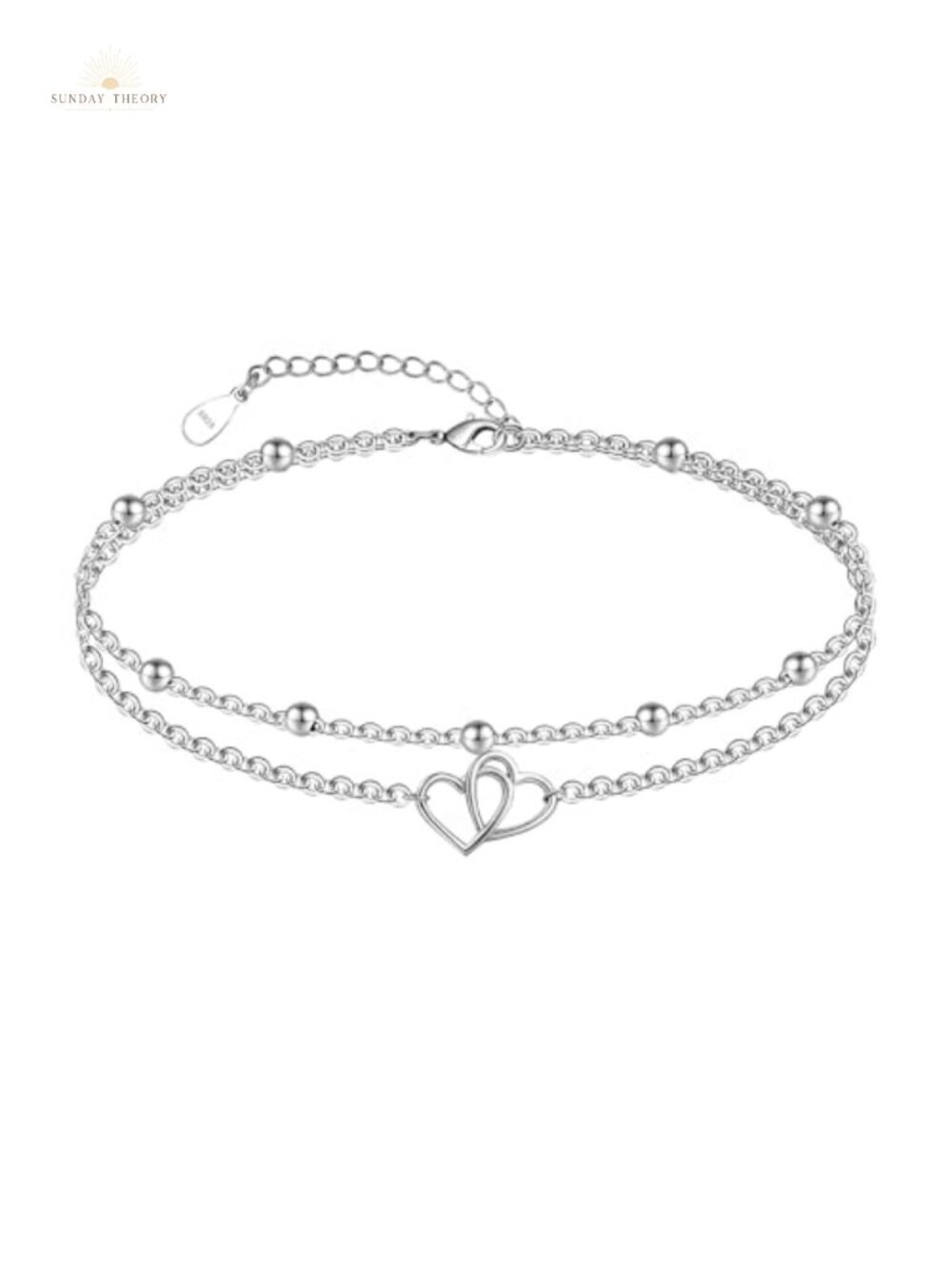 925 Sterling Silver Layered Ankle Bracelet Adjustable Chain Charm Fine Jewelry